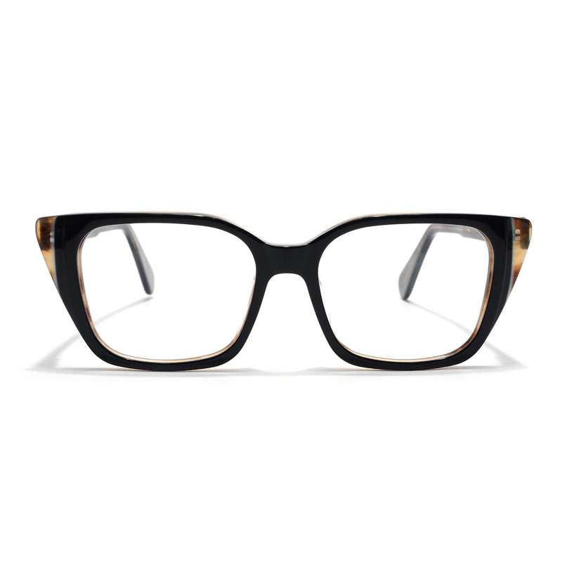 Voyage Glaze Black & Brown Cateye Acetate Eyeglasses for Women (FPK26001FMG8079)