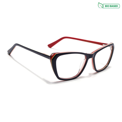 Voyage Glaze Blue & Red Cateye Acetate Eyeglasses for Men & Women (FPK26002FMG8103)