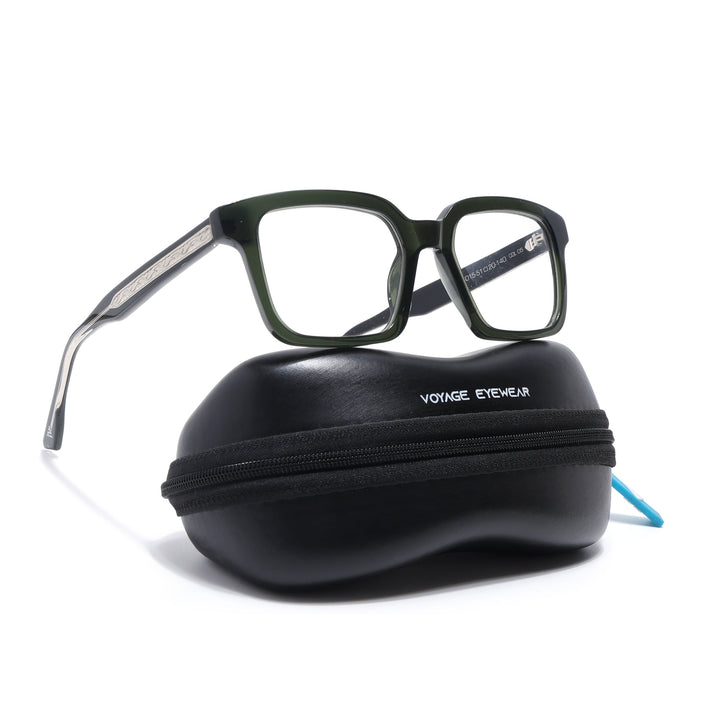 Voyage Glaze Green Square Acetate Eyeglasses for Men & Women (FPK26015FMG8658)