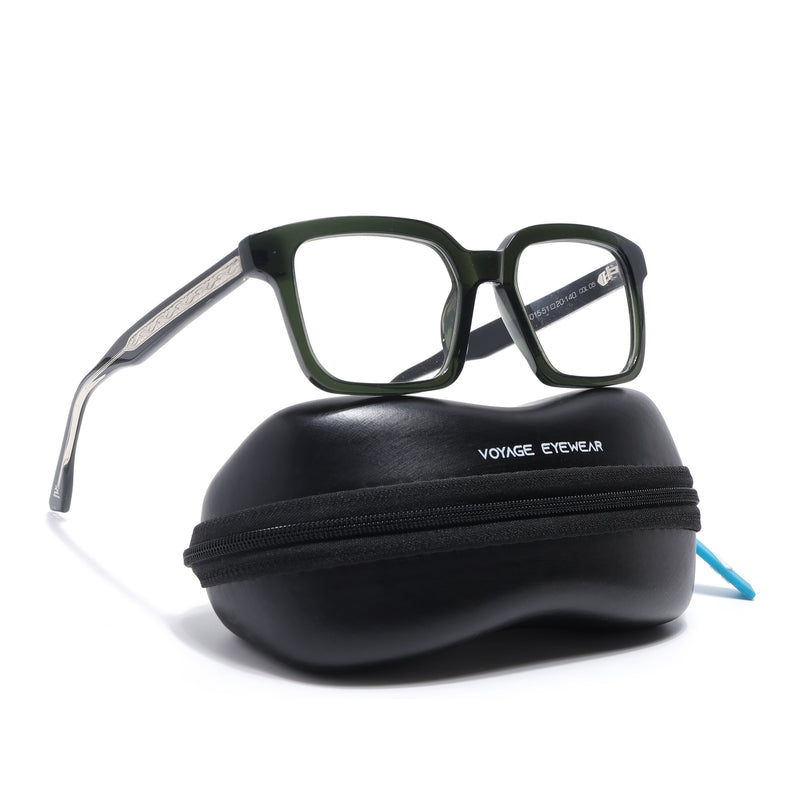 Voyage Glaze Green Square Acetate Eyeglasses for Men & Women (FPK26015FMG8658)