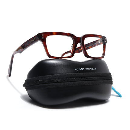 Voyage Glaze Demi Brown Rectangle Acetate Eyeglasses for Men & Women (FPK26022FMG8652)