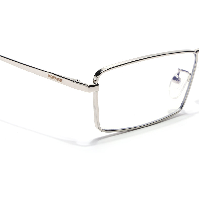 Voyage Silver Rectangle Eyeglasses for Men & Women (G025FMG8077)