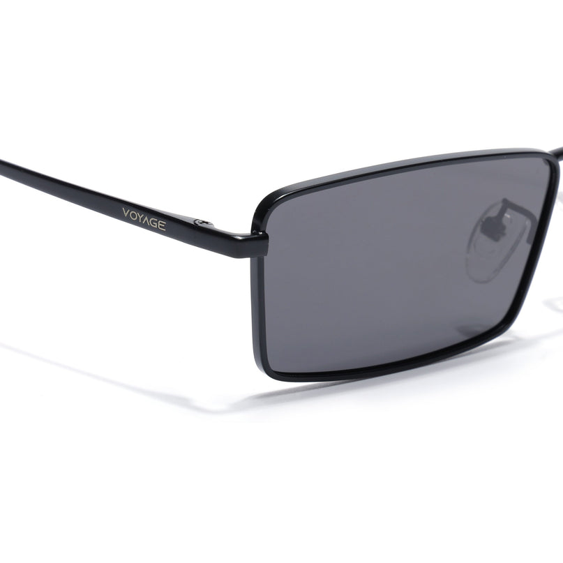 Rectangle Polarized Sunglasses for Men & Women (Black Lens | Black Frame - PMG7926)