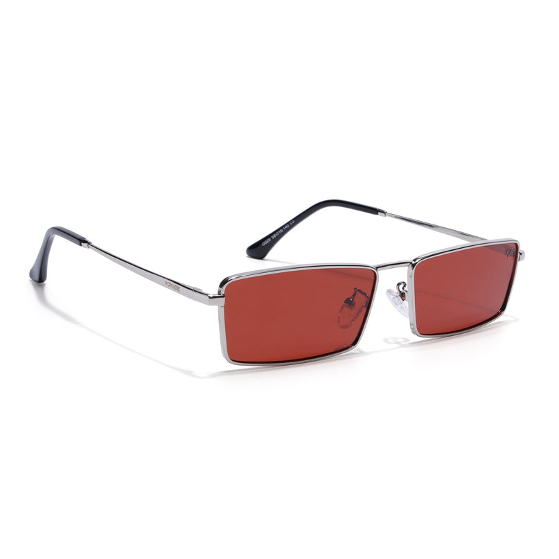 Rectangle Polarized Sunglasses for Men & Women (Red Lens | Silver Frame - PMG7929)