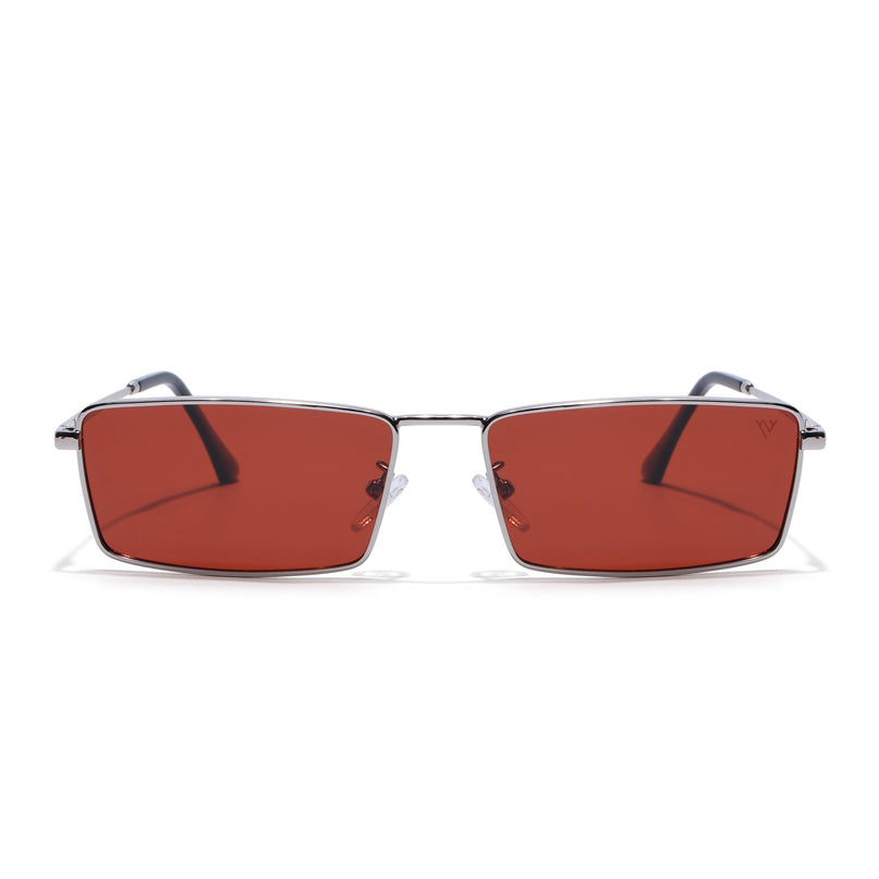 Rectangle Polarized Sunglasses for Men & Women (Red Lens | Silver Frame - PMG7929)