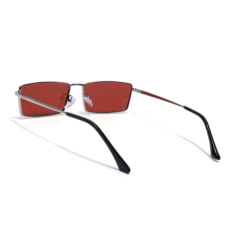 Rectangle Polarized Sunglasses for Men & Women (Red Lens | Silver Frame - PMG7929)