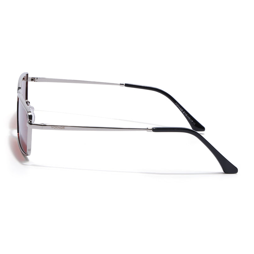 Rectangle Polarized Sunglasses for Men & Women (Red Lens | Silver Frame - PMG7929)
