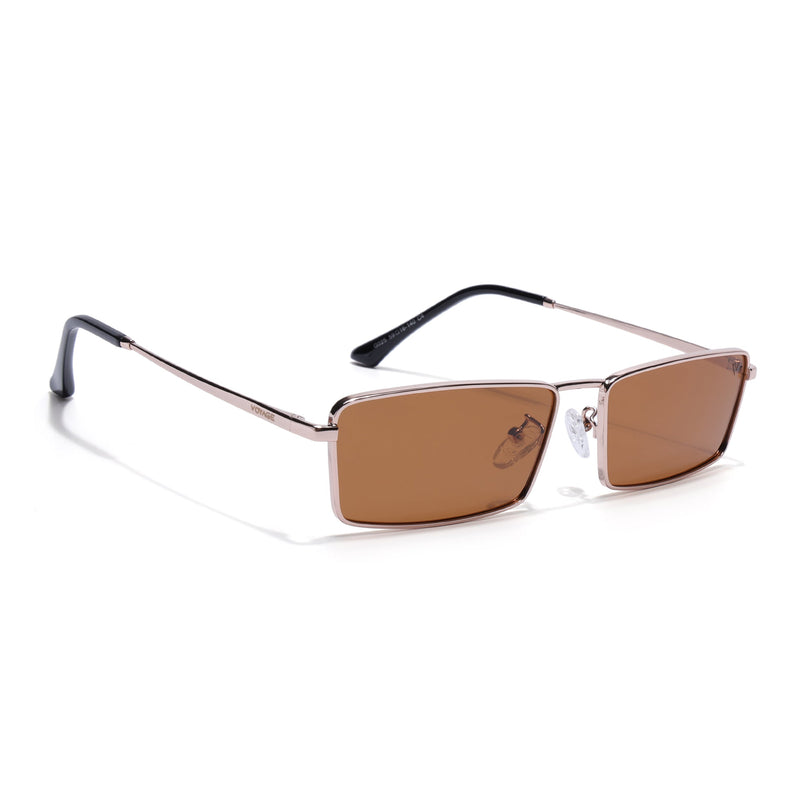 Rectangle Polarized Sunglasses for Men & Women (Brown Lens | Rose Gold Frame - PMG7930)