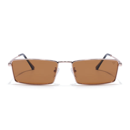 Rectangle Polarized Sunglasses for Men & Women (Brown Lens | Rose Gold Frame - PMG7930)