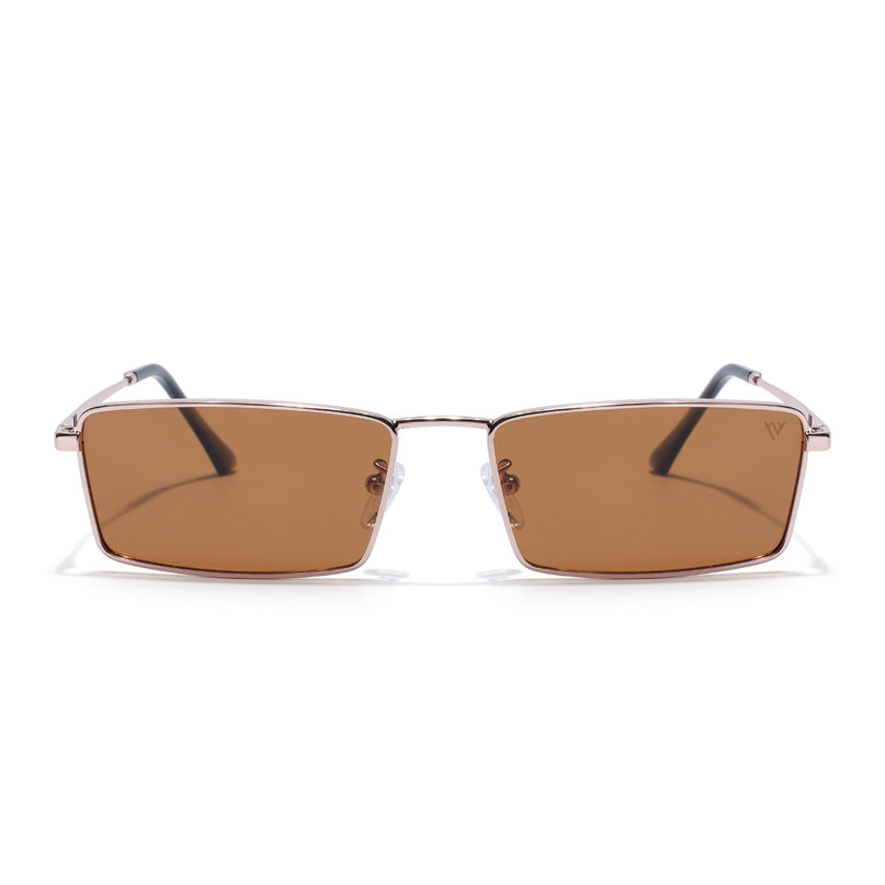 Rectangle Polarized Sunglasses for Men & Women (Brown Lens | Rose Gold Frame - PMG7930)