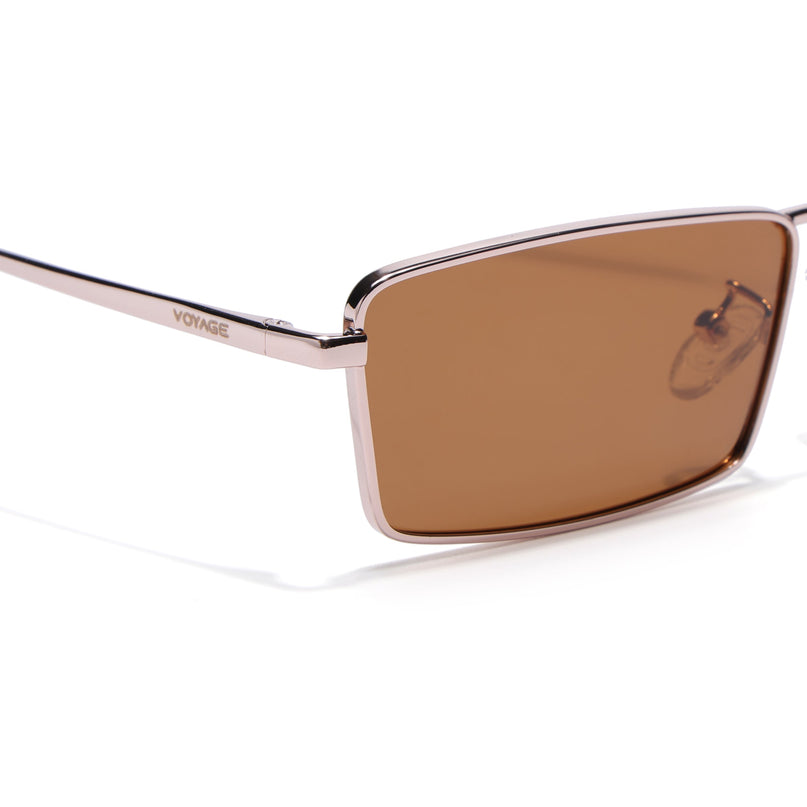Rectangle Polarized Sunglasses for Men & Women (Brown Lens | Rose Gold Frame - PMG7930)