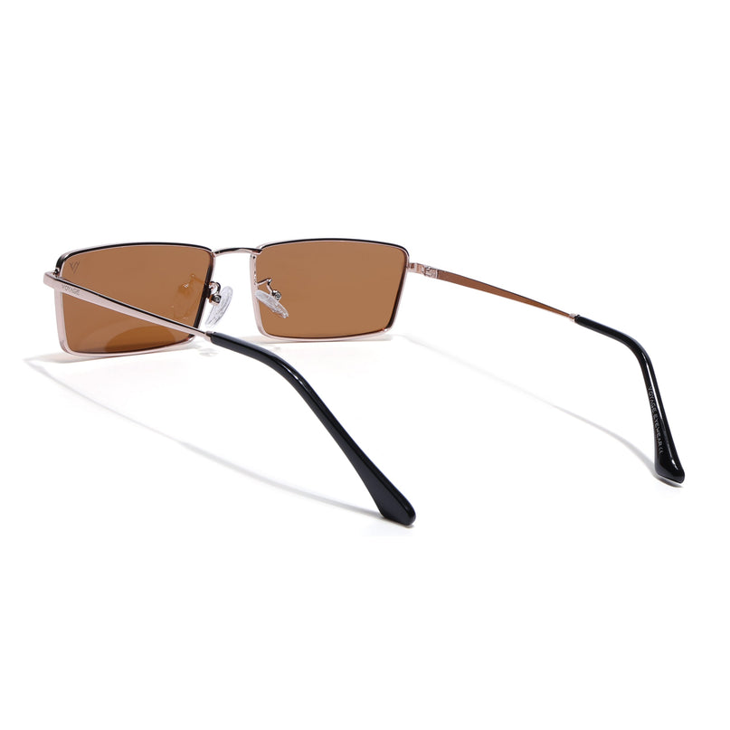 Rectangle Polarized Sunglasses for Men & Women (Brown Lens | Rose Gold Frame - PMG7930)