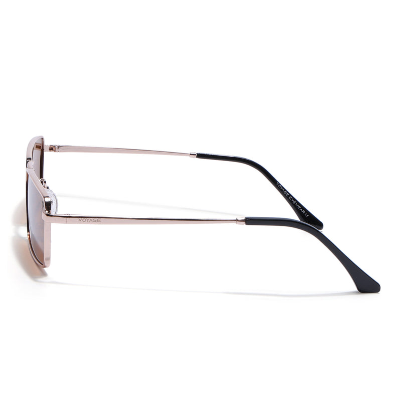 Rectangle Polarized Sunglasses for Men & Women (Brown Lens | Rose Gold Frame - PMG7930)