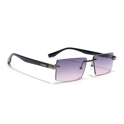 Rimless Sunglasses for Men & Women (Purple Lens | Grey Frame - MG7992)