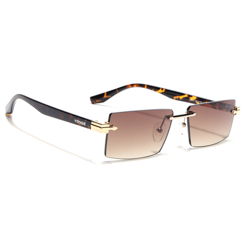 Rimless Sunglasses for Men & Women (Brown Lens | Golden Frame - MG7994)