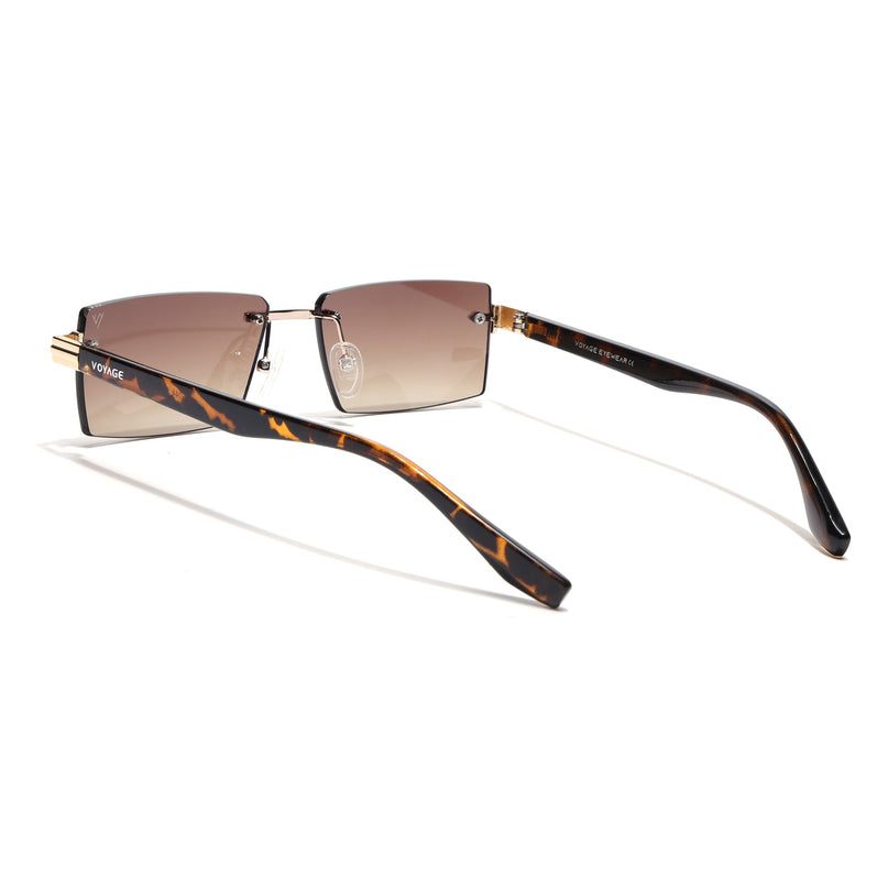 Rimless Sunglasses for Men & Women (Brown Lens | Golden Frame - MG7994)