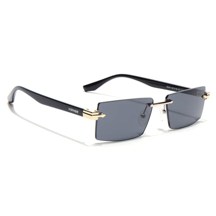 Rimless Sunglasses for Men & Women (Black Lens | Golden Frame - MG7995)