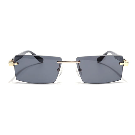 Rimless Sunglasses for Men & Women (Black Lens | Golden Frame - MG7995)