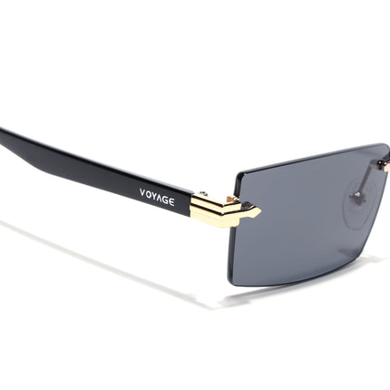 Rimless Sunglasses for Men & Women (Black Lens | Golden Frame - MG7995)