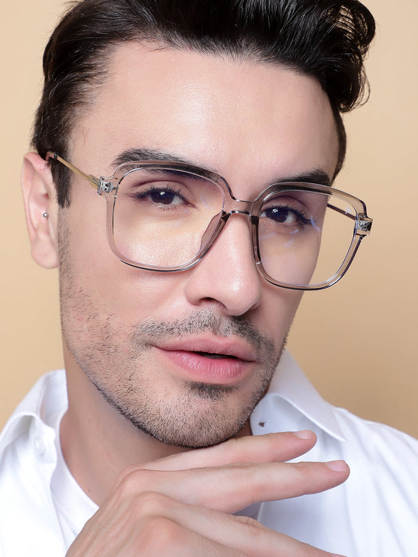 Voyage Sliver And Grey Oversize Eyeglasses - MG3852