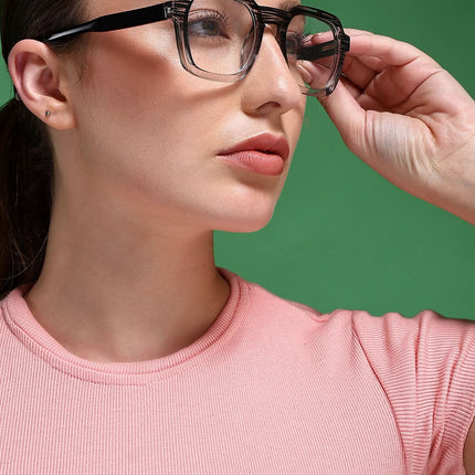 EyeJack Astra Black & Grey Square Eyeglasses for Men & Women (TR6603CL89-C5)