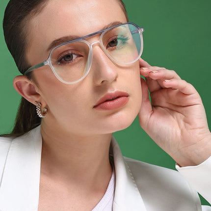 Eyejack Swift Matt Transparent & Blue Aviator Eyeglasses for Men & Women (MB23004CL154-C3)