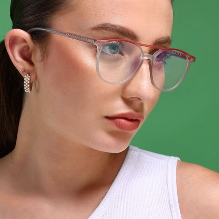 Eyejack Swift Matt Transparent & Red Oval Eyeglasses for Men & Women (MB23002CL140-C5)
