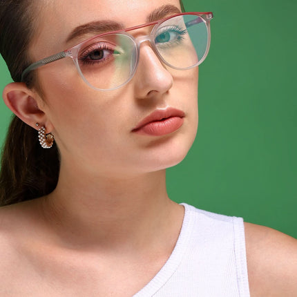 Eyejack Swift Matt Transparent & Red Oval Eyeglasses for Men & Women (MB23002CL140-C5)