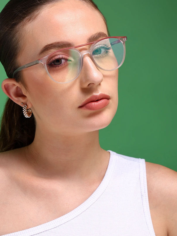 Eyejack Swift Matt Transparent & Red Oval Eyeglasses for Men & Women (MB23002CL140-C5)