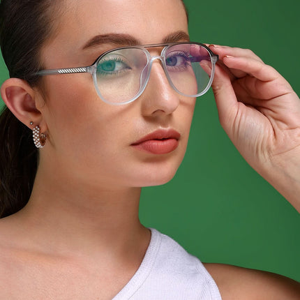 Eyejack Swift Transparent Blue & Black Aviator Eyeglasses for Men & Women (MB23005CL166-C7)