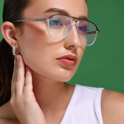 Eyejack Swift Transparent Blue & Black Aviator Eyeglasses for Men & Women (MB23005CL166-C7)