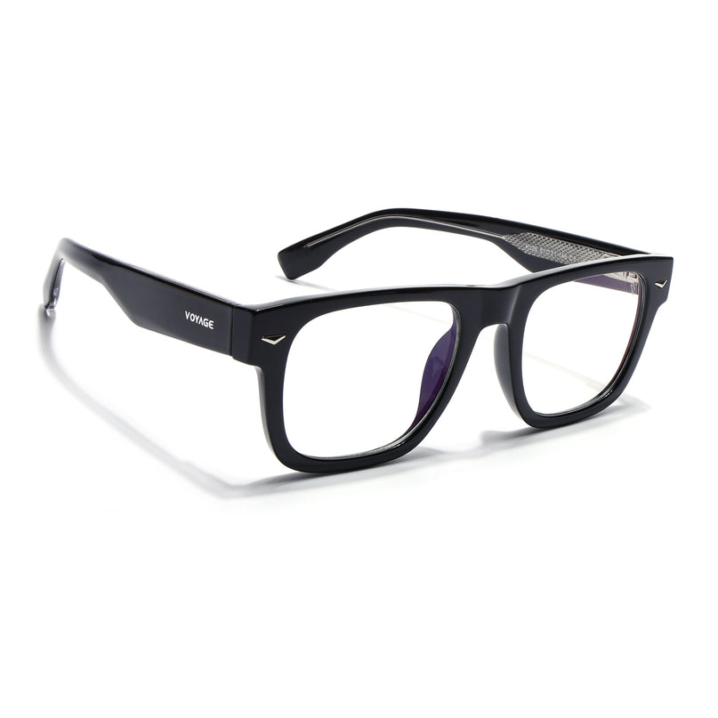 Voyage Black Wayfarer Eyeglasses for Men & Women (FMG 8054)