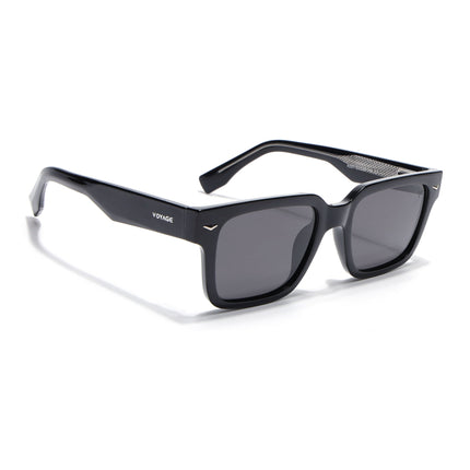 Rectangle Polarized Sunglasses for Men & Women (Black Lens | Black Frame - PMG7915)