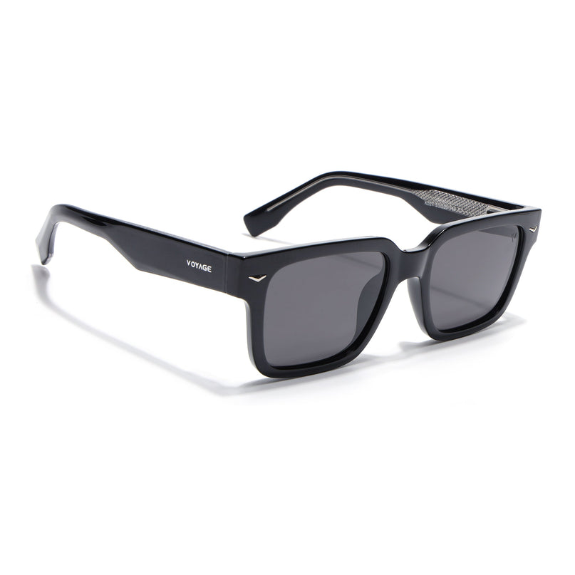 Rectangle Polarized Sunglasses for Men & Women (Black Lens | Black Frame - PMG7915)