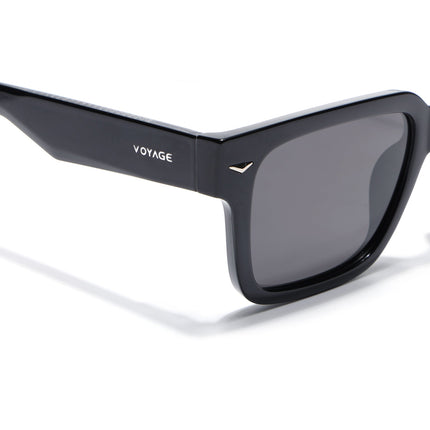 Rectangle Polarized Sunglasses for Men & Women (Black Lens | Black Frame - PMG7915)