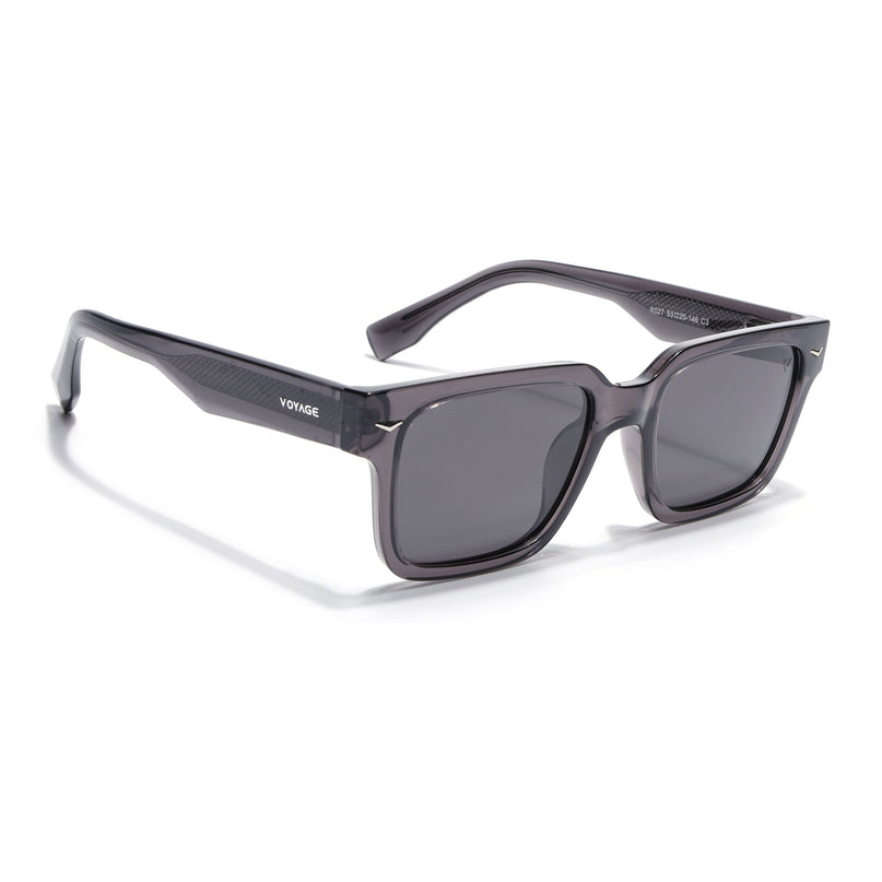 Rectangle Polarized Sunglasses for Men & Women (Black Lens | Grey Frame - PMG7916)