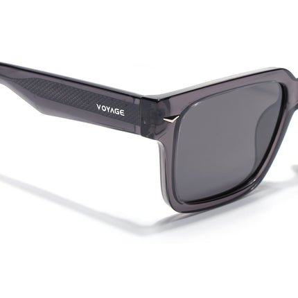 Rectangle Polarized Sunglasses for Men & Women (Black Lens | Grey Frame - PMG7916)
