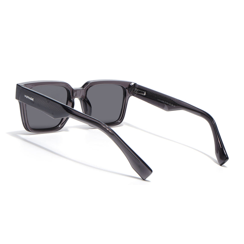 Rectangle Polarized Sunglasses for Men & Women (Black Lens | Grey Frame - PMG7916)