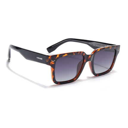 Rectangle Polarized Sunglasses for Men & Women (Black Lens | Demi Brown Frame - PMG7917)
