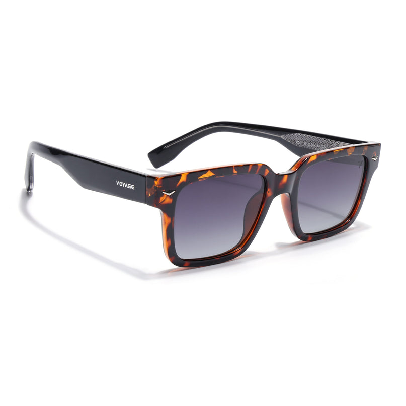 Rectangle Polarized Sunglasses for Men & Women (Black Lens | Demi Brown Frame - PMG7917)