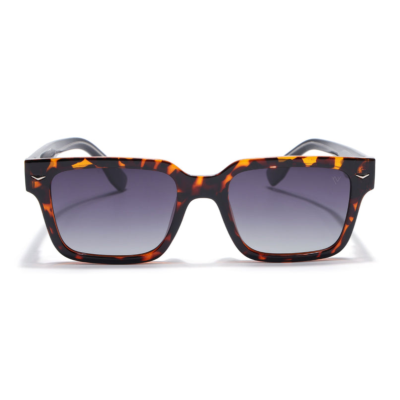Rectangle Polarized Sunglasses for Men & Women (Black Lens | Demi Brown Frame - PMG7917)