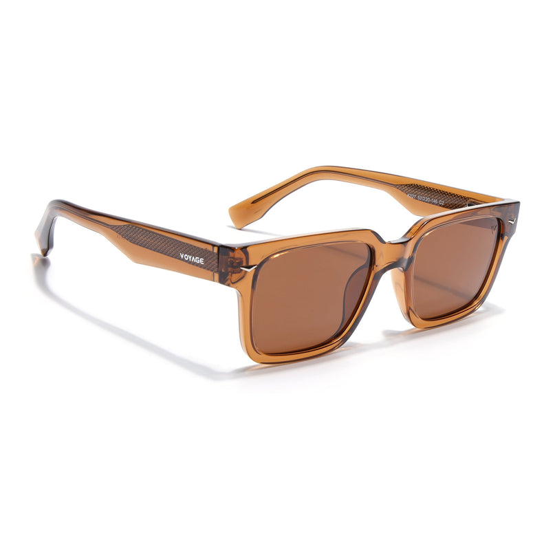 Rectangle Polarized Sunglasses for Men & Women (Brown Lens | Brown Frame - PMG7918)