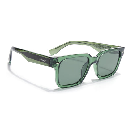 Rectangle Polarized Sunglasses for Men & Women (Green Lens | Green Frame - PMG7919)