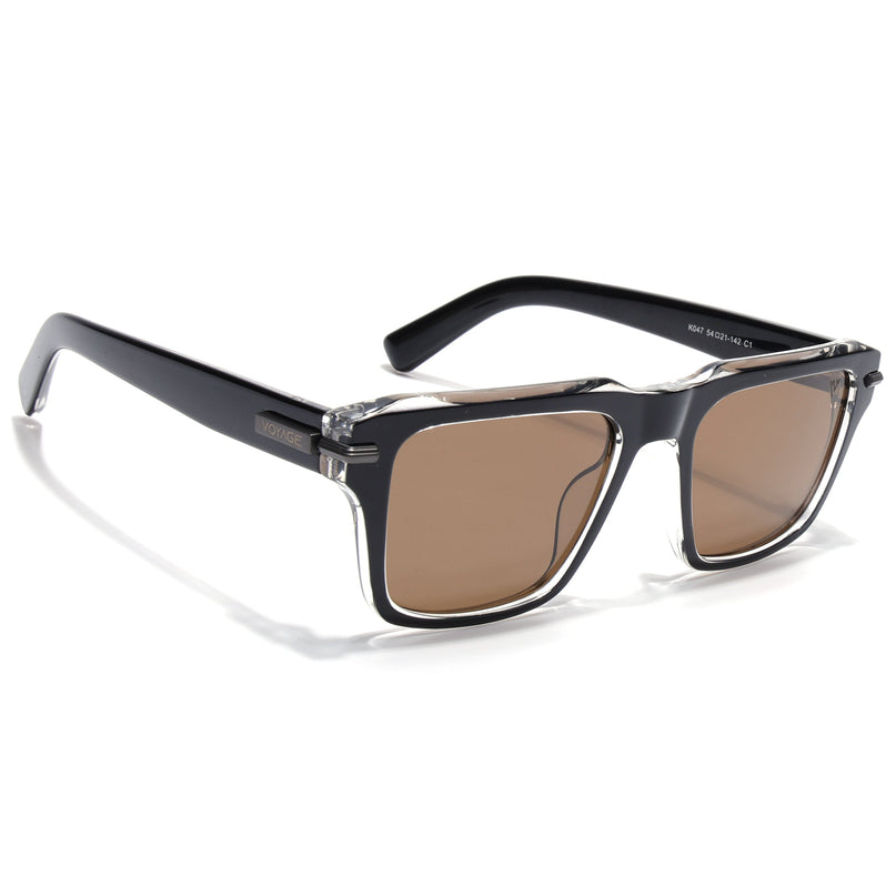 Wayfarer Polarized Sunglasses for Men & Women (Brown Lens | Black Frame - PMG7960)