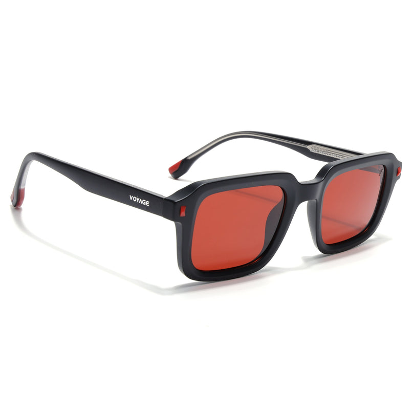 Square Polarized Sunglasses for Men & Women (Red Lens | Black Frame - PMG7910)