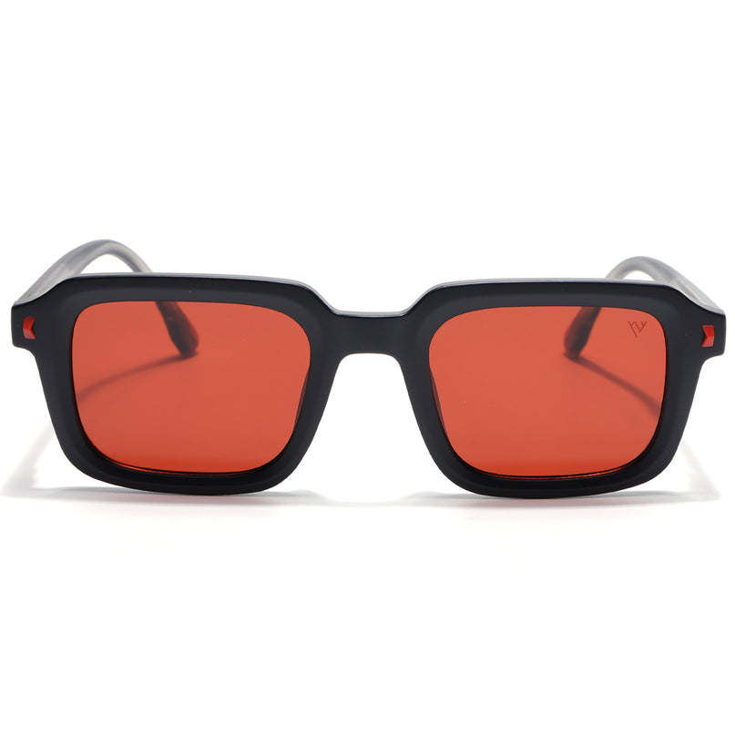 Square Polarized Sunglasses for Men & Women (Red Lens | Black Frame - PMG7910)