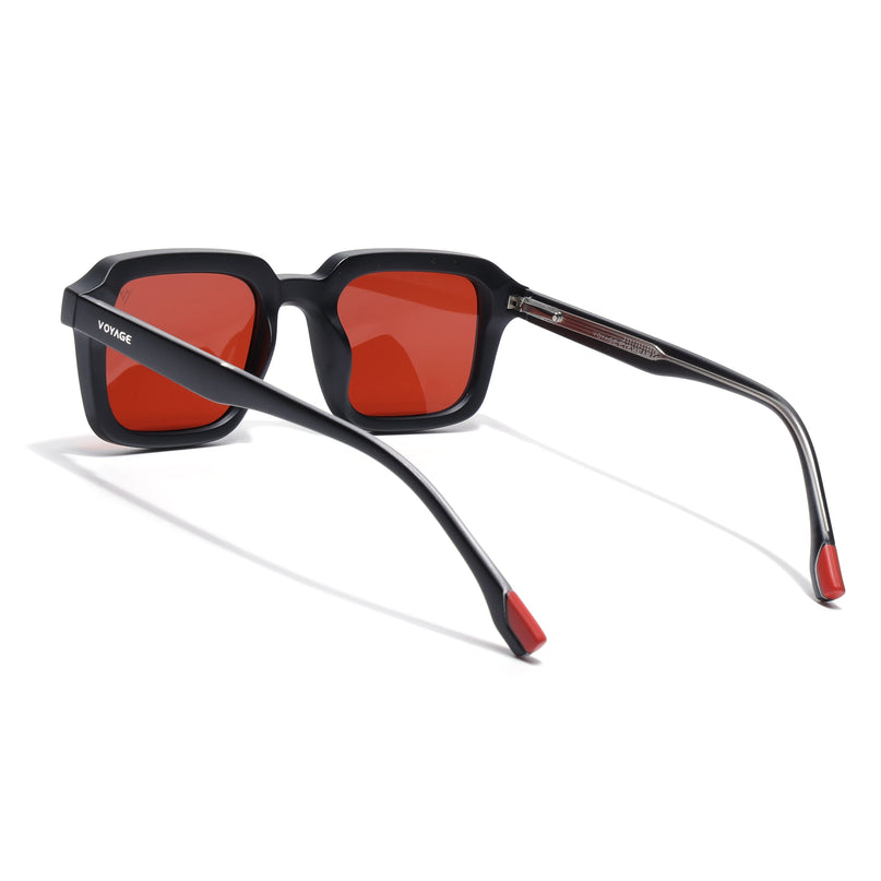 Square Polarized Sunglasses for Men & Women (Red Lens | Black Frame - PMG7910)