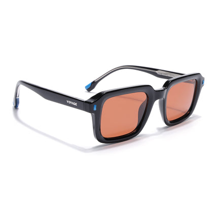 Square Polarized Sunglasses for Men & Women (Orange Lens | Black Frame - PMG7911)