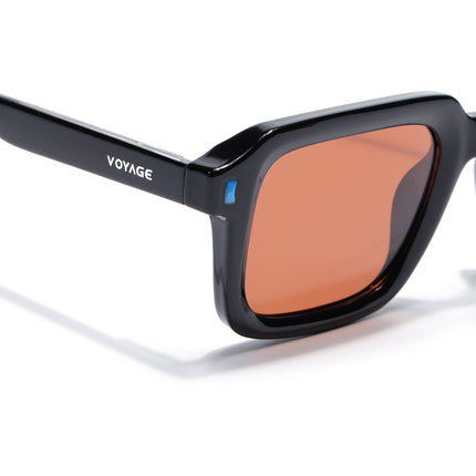 Square Polarized Sunglasses for Men & Women (Orange Lens | Black Frame - PMG7911)