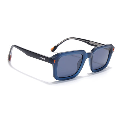 Square Polarized Sunglasses for Men & Women (Blue Lens | Blue Frame - PMG7913)